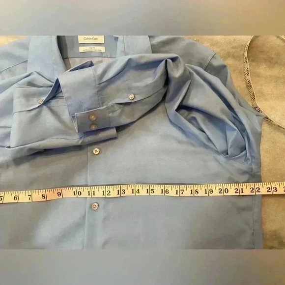 Calvin Klein Men’s Slim Fit Performance Non Iron Blue Cotton Dress Shirt Size 16 - Picture 10 of 13